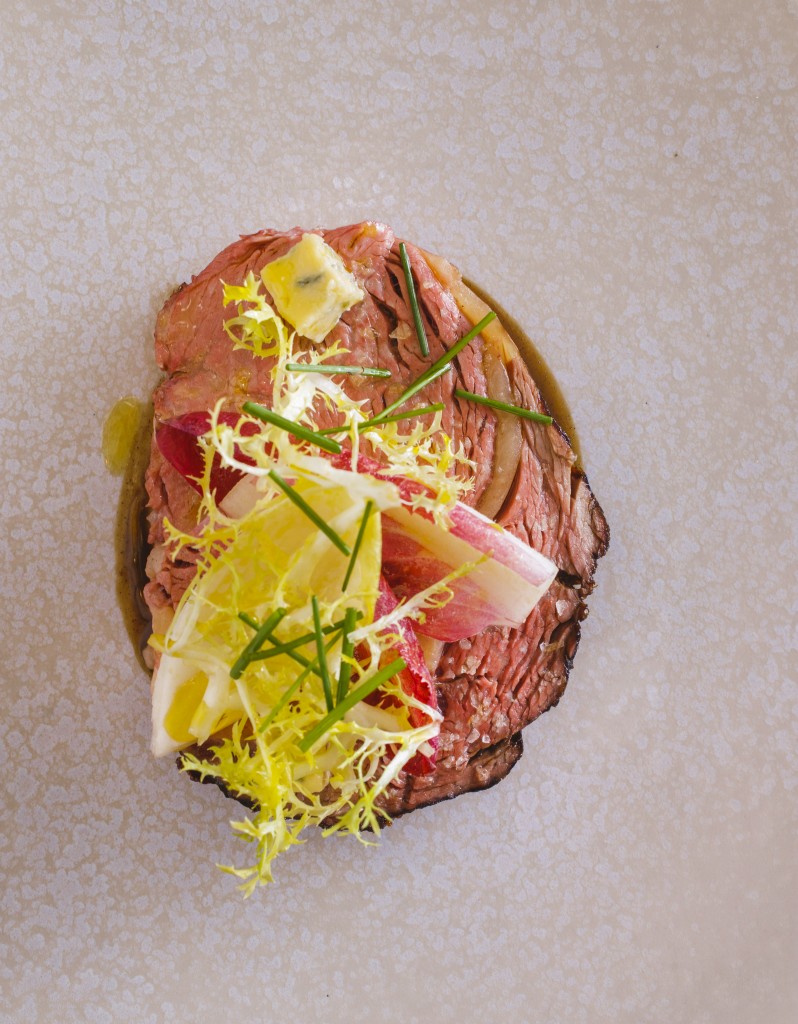 Irish Herefordshire beef fillet on the bone, chicory, blue cheese salad